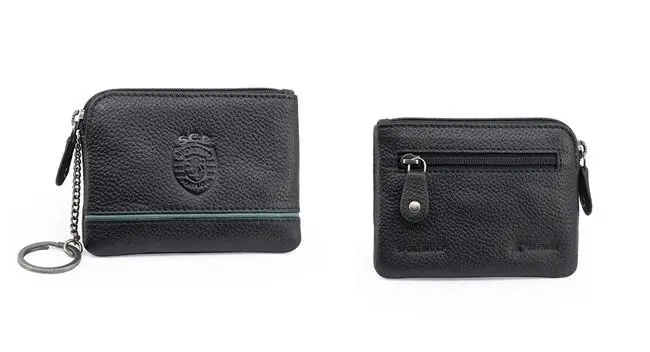 Porta Moedas em Bolsa Preta de Pele e Linha Verde - SCP