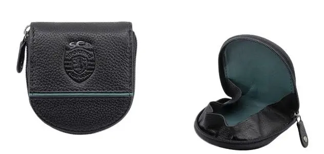 Porta Moedas Preto de Pele Pata de Cavalo e Linha Verde - SCP