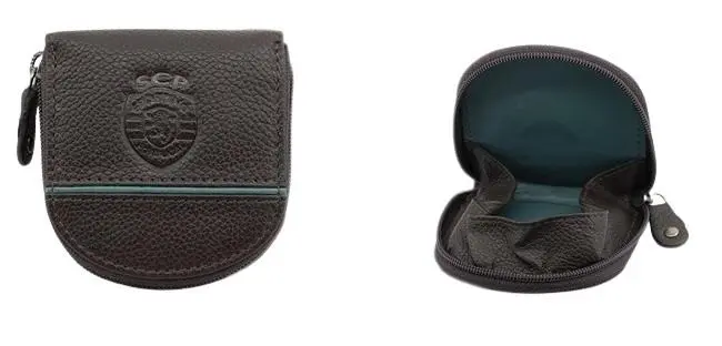 Porta Moedas Castanho de Pele Pata de Cavalo e Linha Verde - SCP
