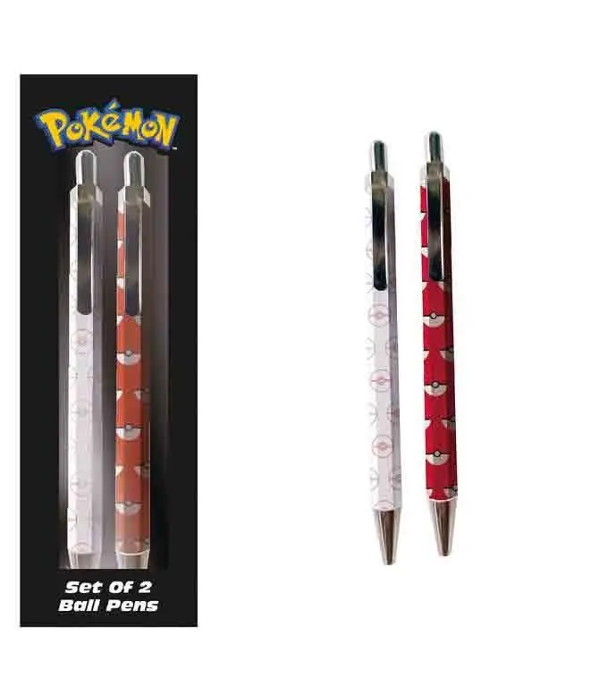 Conjunto de Esferográficas Branca e Vermelha Pokemon c/ Pokebolas em caixa - Pokémon