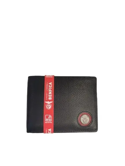 Carteira  C/ Porta Moedas preta e Logo Metal Em Pele - SLB
