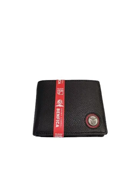 Carteira  C/ Porta Moedas preta e Logo Metal Em Pele - SLB