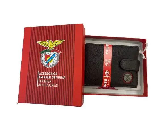 Carteira C/ Porta Moedas castanha e Logo Metal Média Fecho Presilha Em Pele - SLB
