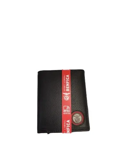 Porta cartões c/ejetor preto e Logo Metal Em Pele - SLB