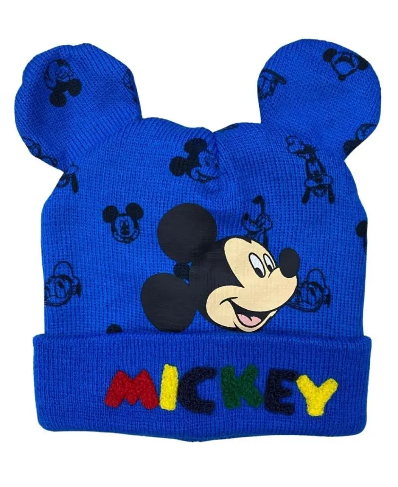 Gorro Infantil Azul Estampado em Preto com Orelhas do Mickey - Tam. 50 - Mickey