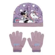 Conjunto Minnie Gorro e Luvas Roxo c/ Unicórnio