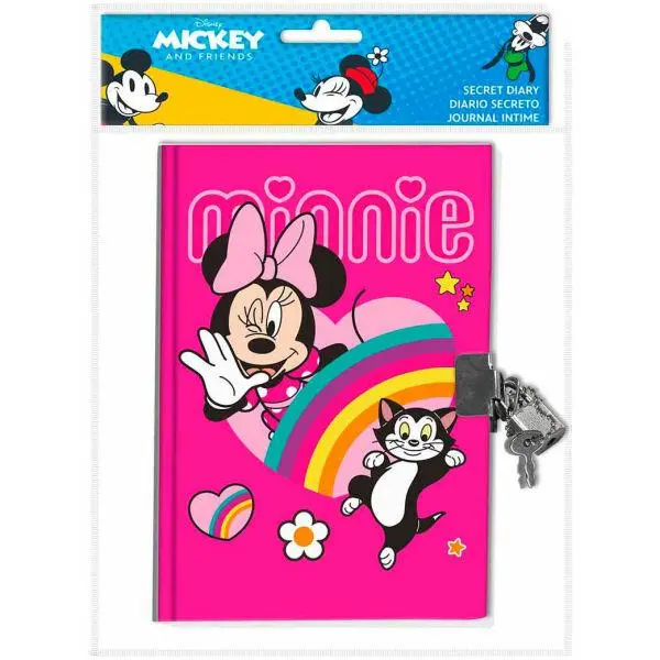 Diário com Cadeado Rosa com Arco-Iris e Gato - Minnie