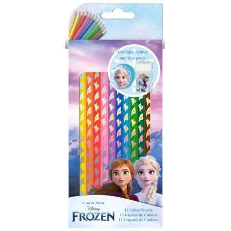 Conjunto De 12 Lápis De Cores + Afiadeira + Borracha - Frozen