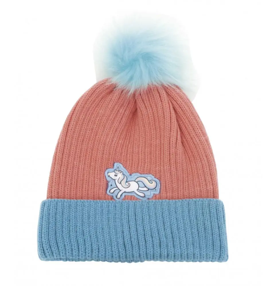 Gorro Unicórnio Rosa e Azul c/ Pompom
