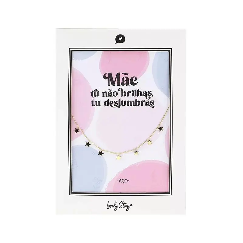 Colar de Aço Dourado Sois "Mãe Tu Não Brilhas, Tu Deslumbras" - Lovely Story