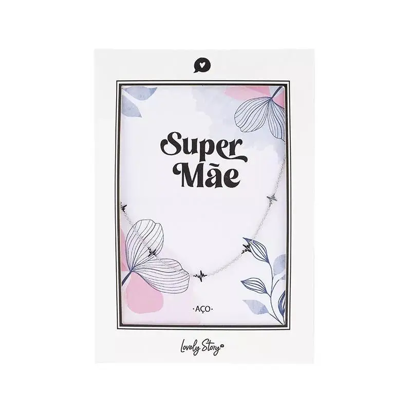 Colar de Aço Prateado Cardios "Super Mãe" - Lovely Story
