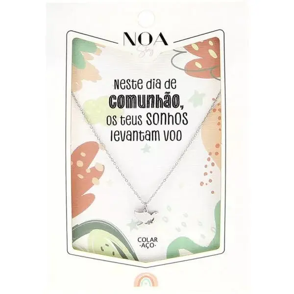 Colar Pomba Aço Prateado "Neste Dia de Comunhão, Os Teus Sonhos Levantam Voo" - Lovely Story