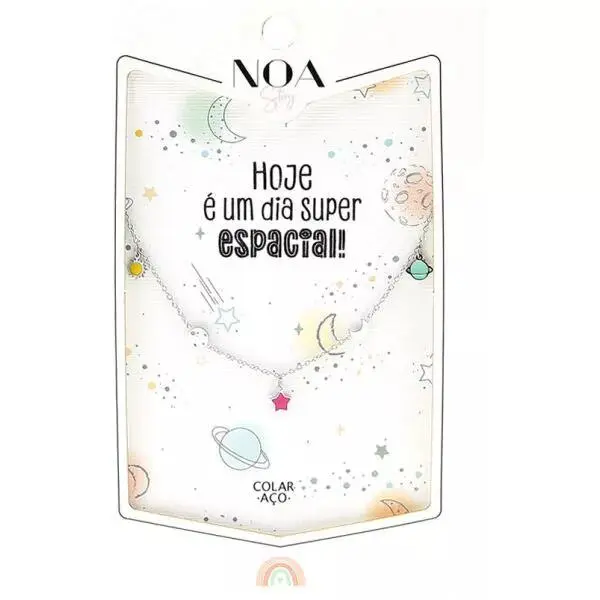 Colar Universo Aço Prateado "Hoje É Um Dia Espacial" - Lovely Story