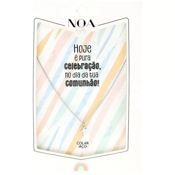 Colar Cruz Aço Prateado "Hoje É Pura Celebração, No Dia Da Tua Comunhão" - Lovely Story