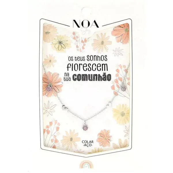 Colar Flores Aço Prateado "Os Teus Sonhos Florescem Na Tua Comunhão" - Lovely Story