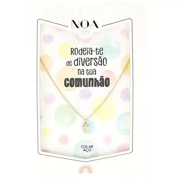 Colar Cruz Aço Dourado "Rodeia-te De Diversão Na Tua Comunhão" - Lovely Story