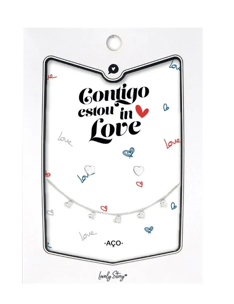 Set Pulseira e Brincos de Aço Prateados C/ Corações "Contigo Estou In Love" - Lovely Story