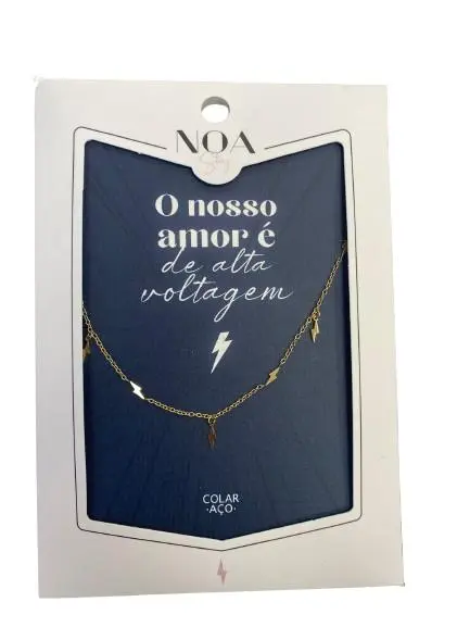 Colar de Aço Dourado "O Nosso Amor é de Alta Voltagem" - Noa Story