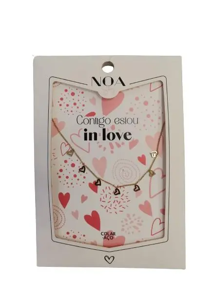 Colar de Aço Dourado Coração "Contigo Estou In Love" - Noa Story