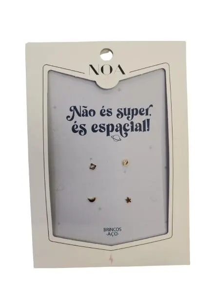 Brincos de Aço Dourado "Não és Super, és Espacial" - Noa Story