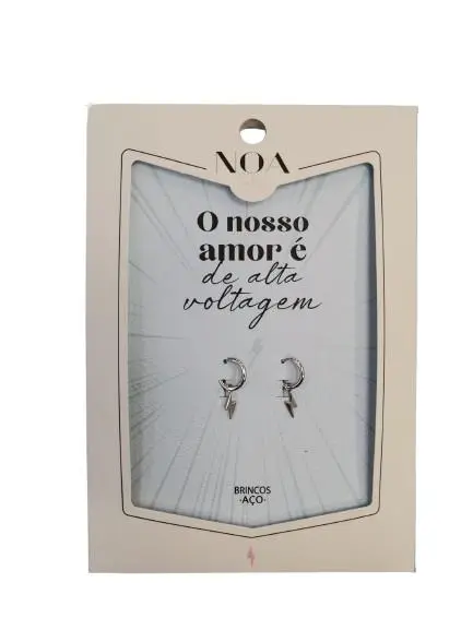 Brincos de Argola de Aço Prateado "O Nosso Amor é de Alta Voltagem" - Noa Story