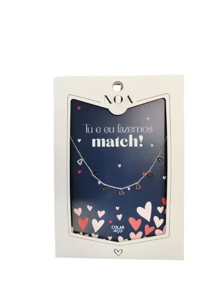 Colar de Aço Prateado "Tu e Eu Fazemos Match!" - Noa Story