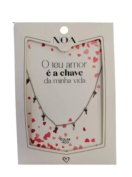 Colar de Aço Prateado Chaves "O Teu Amor é a Chave" - Noa Story