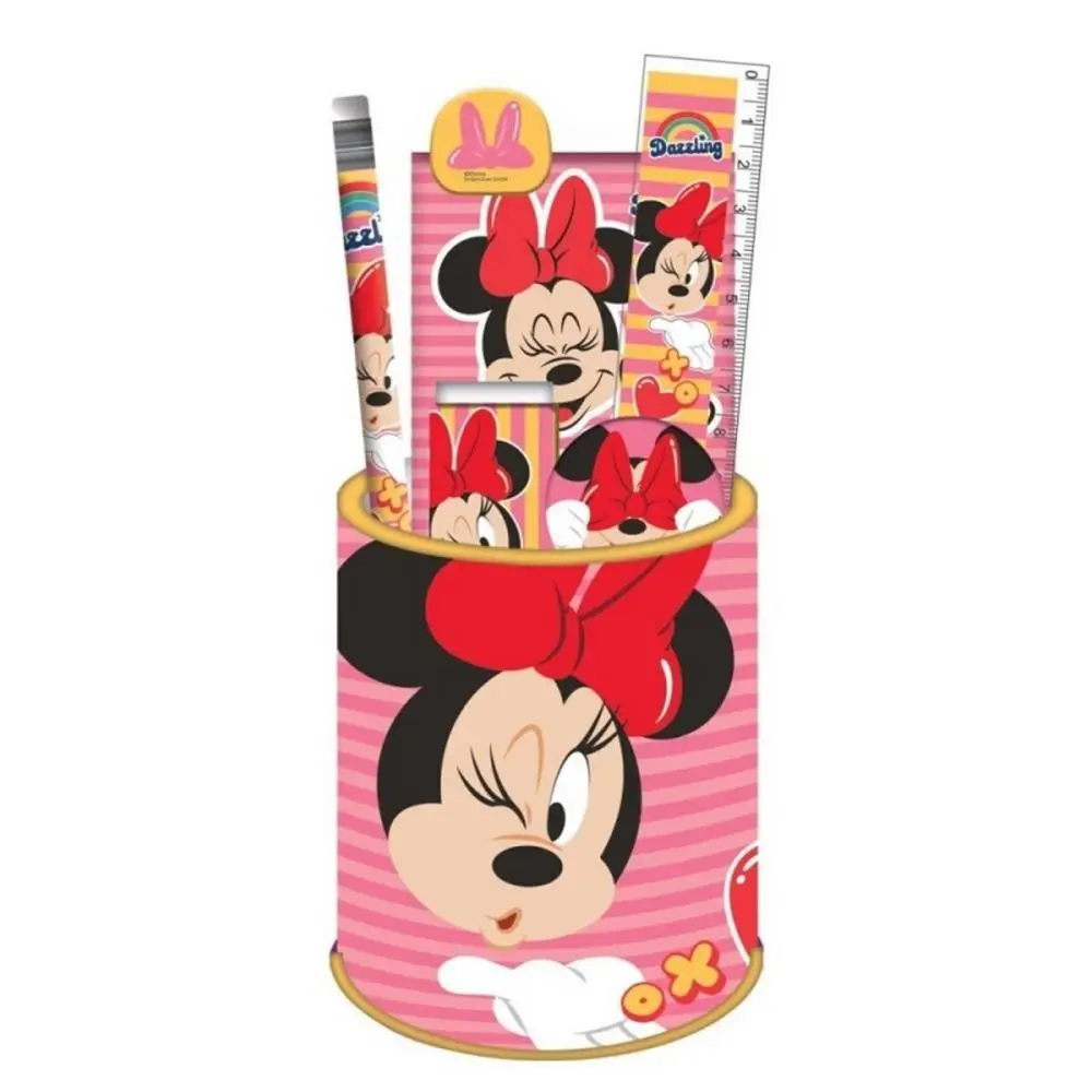 Copo Metálico c/ Conjunto de Escrita Rosa "Comfy Routine" - Minnie