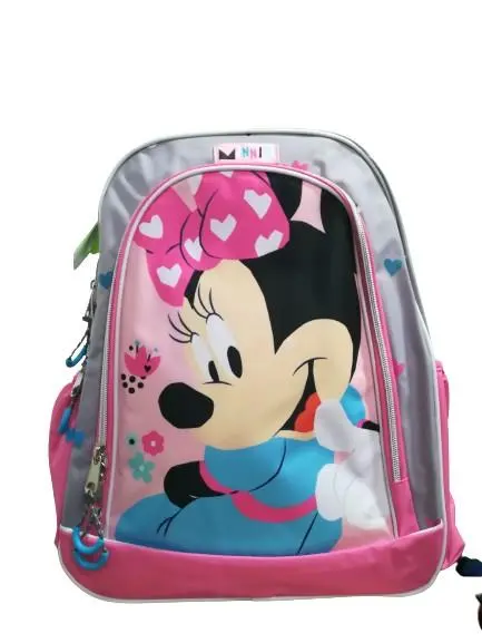 Mochila Escolar Rosa e Cinza - "Hearts" - Minnie