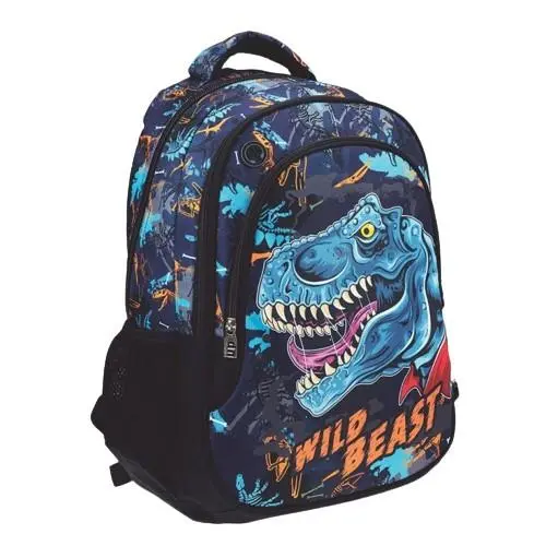 Mochila Escolar Azul e Laranja "Wild Beast" - Dinossauros