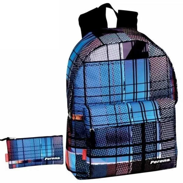Mochila + Estojo - Bolinhas Azul e Roxa- Perona