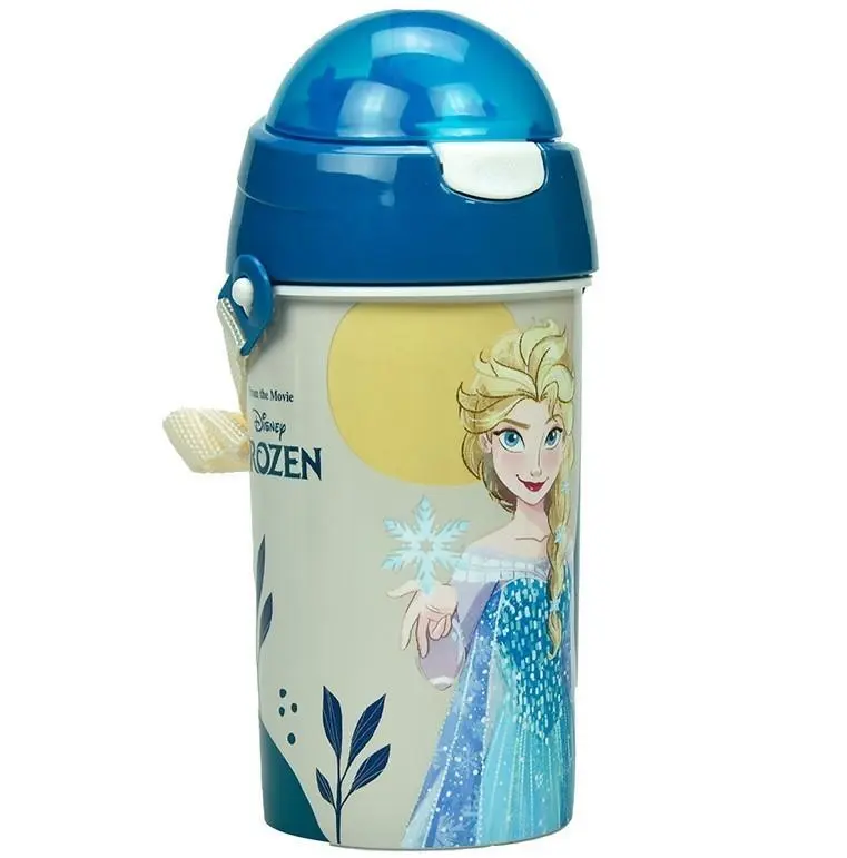 Cantil 500ml Elsa Bege C/ Fio e Tampa Azul - Frozen