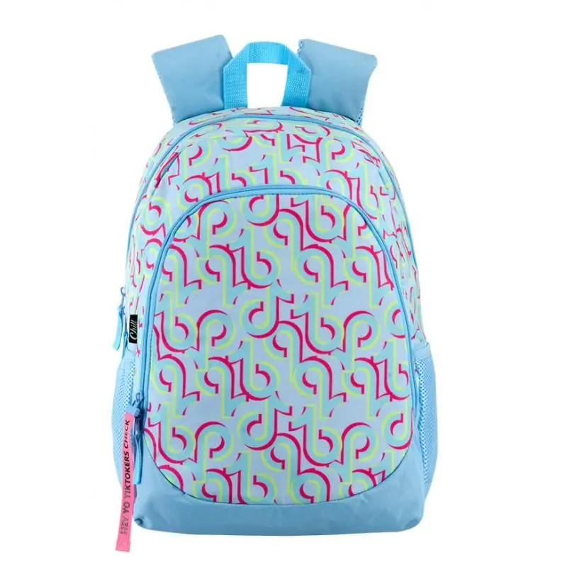 Mochila Escolar Azul c/ Bolso Exterior Grande - Challenge - TikTok