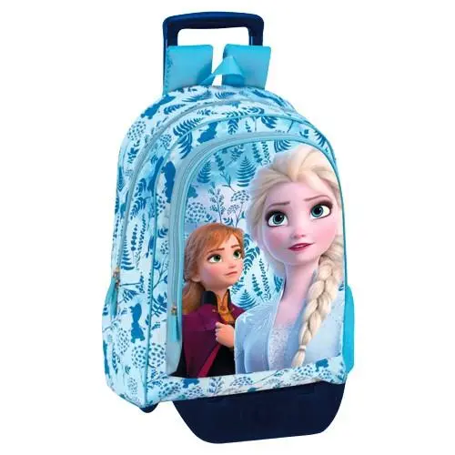 Mochila Escolar Com Trolley Cor Azul Com Elsa e Frozen Em 3D - Frozen