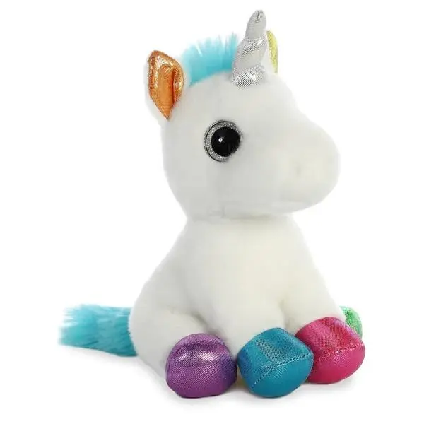 Peluche Unicórnio Jewel Branco e Patas Coloridas 18cm - Sparkle Tales - Aurora