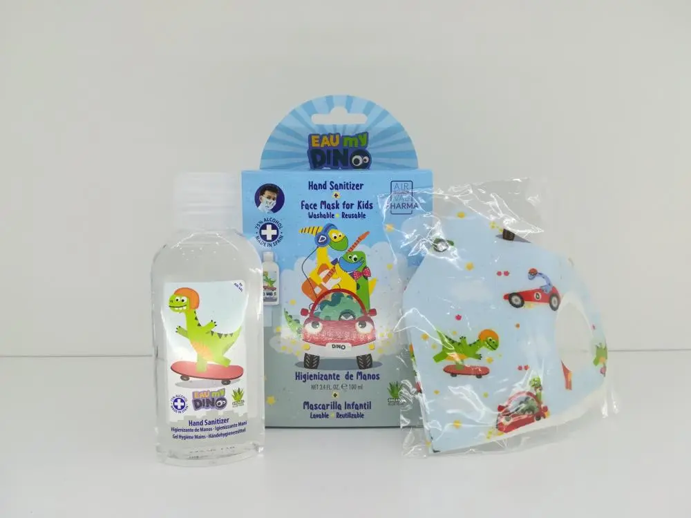 Conjunto Álcool Gel e Máscara Eau my Dino