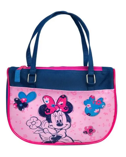 Mala de Mão Rosa e Azul Escuro c/ Flores 22x18cm - Minnie