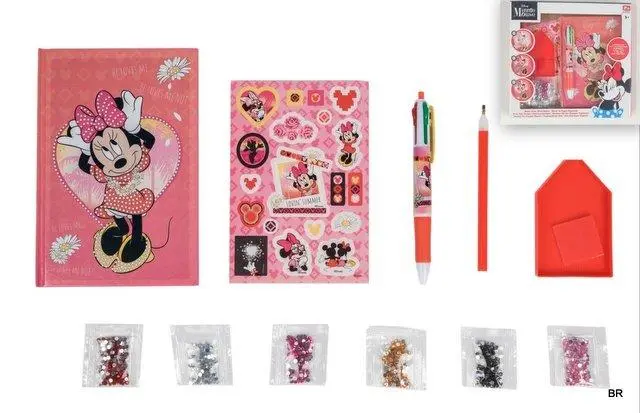 Diário com Caneta Multicolorida e Diamantes para Pintar - Minnie
