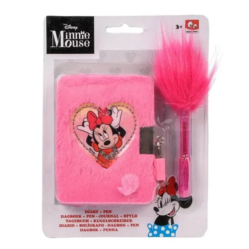 Diário c/ Cadeado Pequeno com Pelo e Caneta Rosa - Minnie