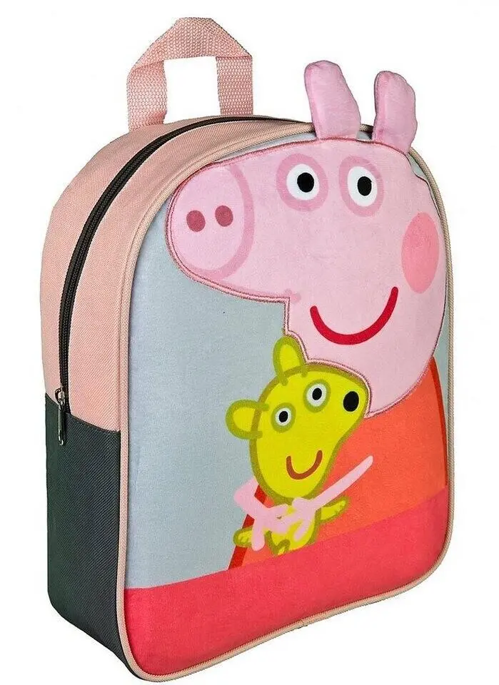 Mochila Infantário Rosa Frente de Peluche com Orelhas - Porquinha Peppa