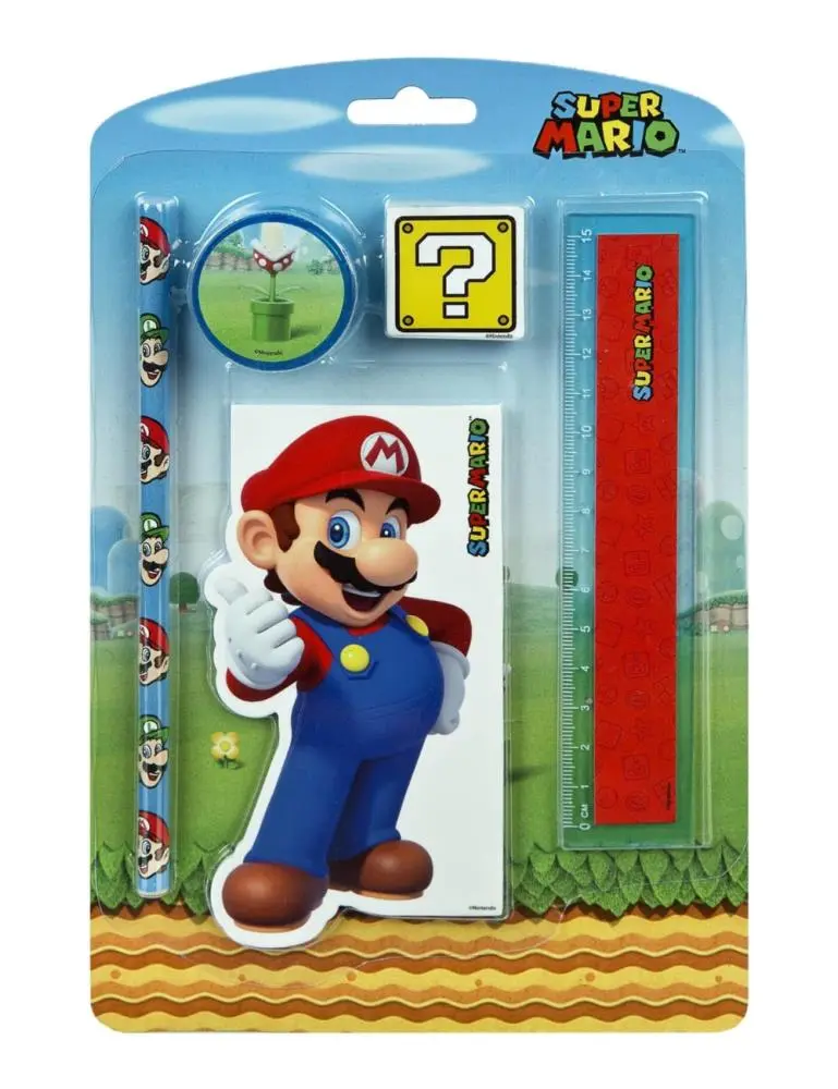 Conjunto de Escrita 5 pcs com Bloco e Régua - Super Mario