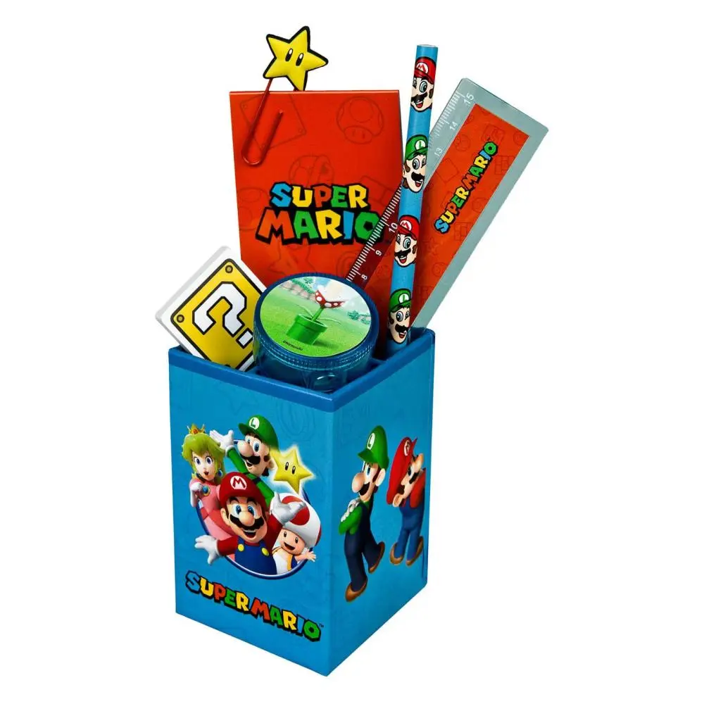 Conjunto de Escrita em Copo 7 pcs Azul - Super Mario