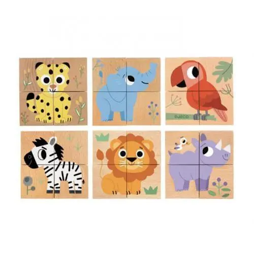 Puzzle Cubos de Madeira c/ Animais - Wild & Co - Djeco