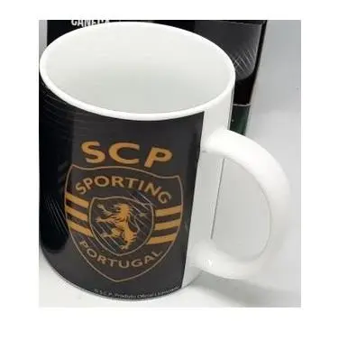 Caneca Sporting Clube Portugal Preta Logo Laranja