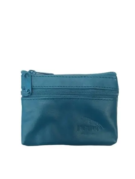 Porta Moedas Bolsa Pele Oval 2 Fechos Turquesa - Jaguar