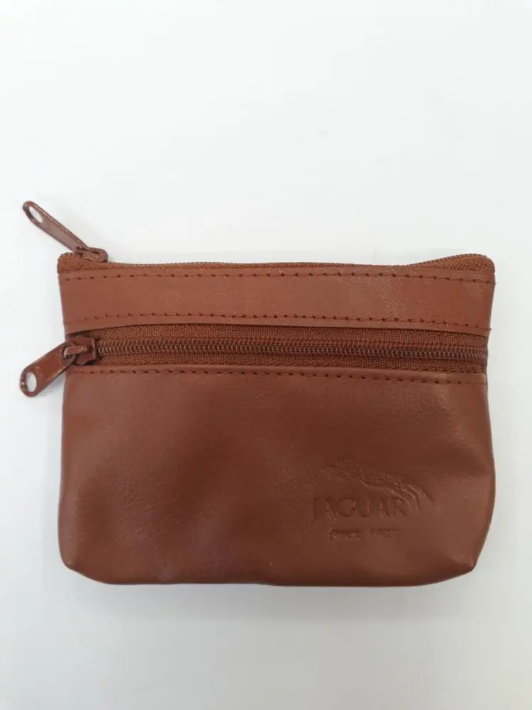 Porta Moedas Bolsa Pele Oval 2 Fechos Castanho Claro - Jaguar