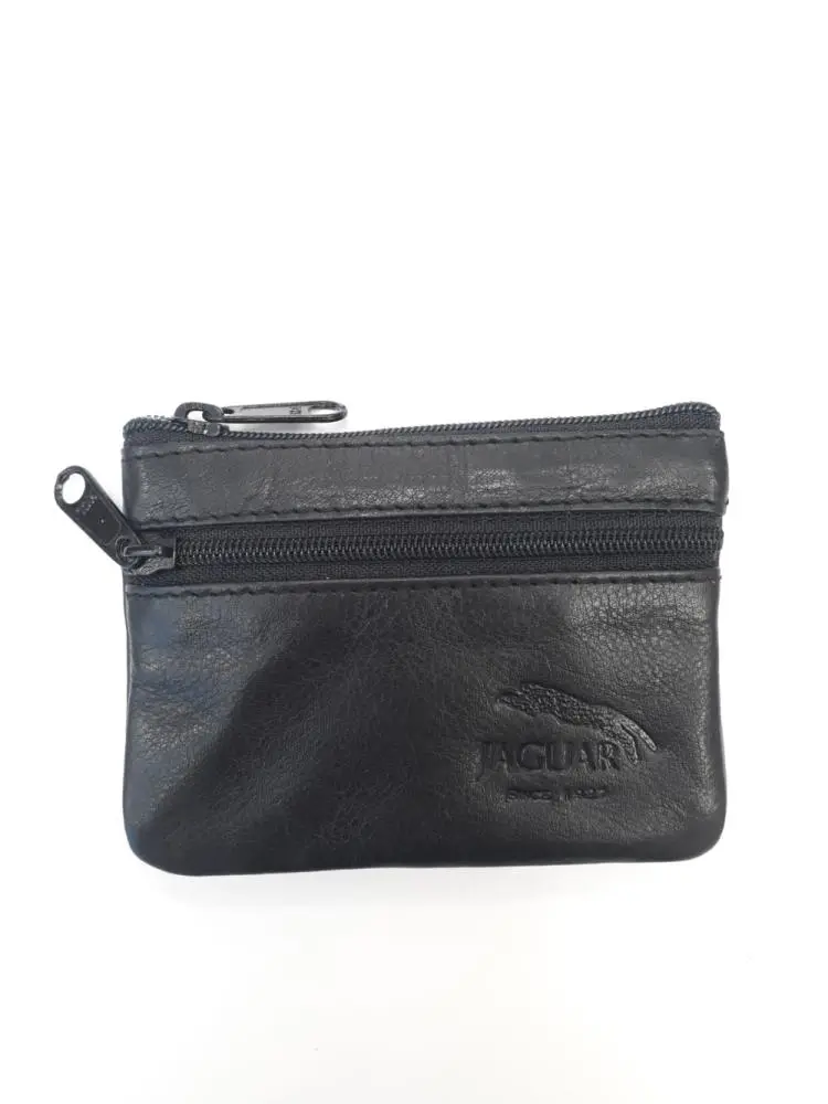 Porta Moedas Bolsa Pele Retangular 2 Fechos Preto - Jaguar