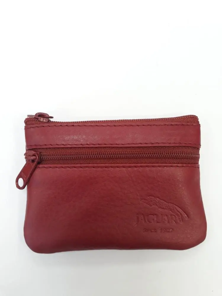 Porta Moedas Bolsa Pele Retangular 2 Fechos Vermelho - Jaguar