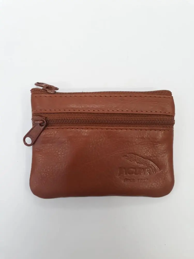 Porta Moedas Bolsa Pele Retangular 2 Fechos Castanho Claro - Jaguar
