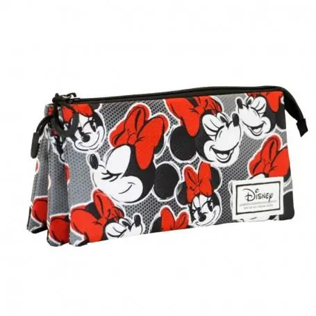 Estojo Triplo Preto c/ Laços Vermelhos "Lashes" - Minnie